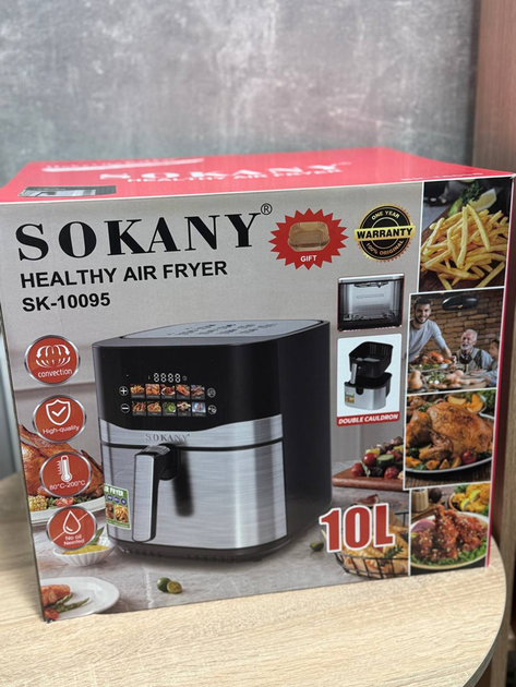 Мультипечь аэрофритюрница Sokany SK-10095 электрическая приготовление без масла 10 л защита от перегрева 2200 Вт Черный с серым - Фото 4 Мультипечь аэрофритюрница Sokany SK-10095 электрическая приготовление без масла 10 л защита от перегрева 2200 Вт Черный с серым - изображение 4