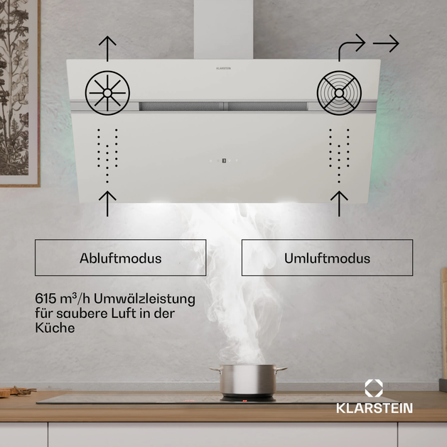 Настенная вытяжка Klarstein Alina Вытяжка для кухни с подсветкой 90 см 230 Вт 615 м³/ч - изображение 4