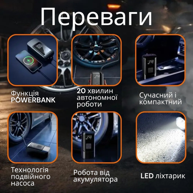 Автомобільний компресор бездротовий SUITU ST-9624 портативний насос для шин авто, мотоцикла, велосипеда, самоката і м’ячів 4000 мАг до 10.3 бар / 150 PSI до 30 л/хв цифровий дисплей автостоп LED-підсвітка чорний - зображення 8