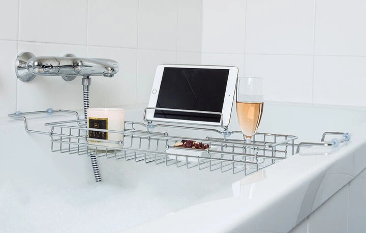 Półka na wannę Present Time Caddy metalowa 18 x 20 x 61 cm Srebrna (8714302668005) - obraz 3