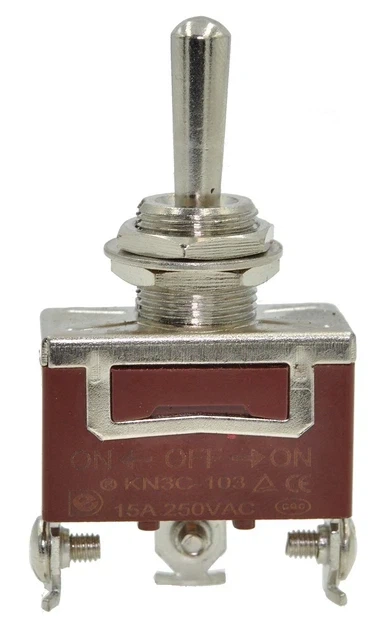 Кнопка перемикач Daier KN(3)C-103 для інструментів (ON-OFF-ON, 3 pin, 15A, 250VAC). Артикул: кн1390 - Фото 2 Кнопка перемикач Daier KN(3)C-103 для інструментів (ON-OFF-ON, 3 pin, 15A, 250VAC). Артикул: кн1390 - зображення 2