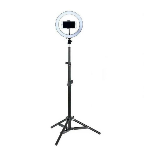 Кольцевая лампа RING FILL LIGHT 14 Вт 26см, 3200-5500 К, на штативе 2.1 м с держателем для телефона, черная - изображение 3