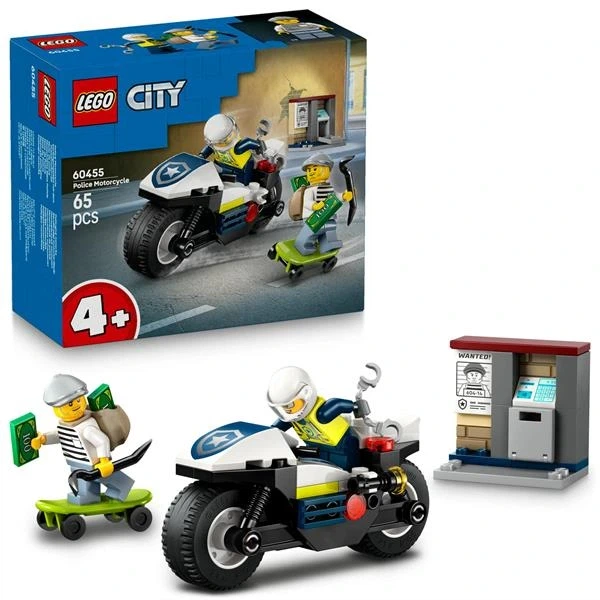 Конструктор LEGO City Переслідування на поліцейському мотоциклі 65 деталей (60455) - Фото 4 Конструктор LEGO City Переслідування на поліцейському мотоциклі 65 деталей (60455) - изображение 4