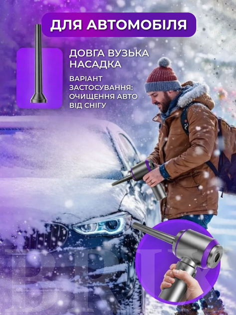 Пылесос автомобильный Серый с фиолетовым 15 kPa 6000 mAh 3-в-1 с функцией выдува и вакууматора - изображение 12
