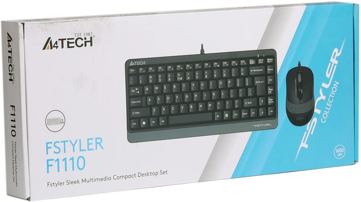 Клавиатура и мышь A4Tech Fstyler F1110 Grey, проводной набор, USB интерфейс - изображение 6