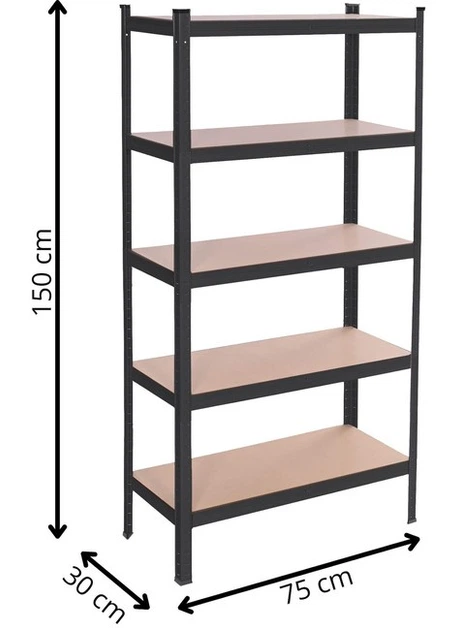 Стелаж металевий Springos HA5261 з 5 полицями до гаража підвалу Чорний 150 x 75 x 30 см (5907719476308) - зображення 11