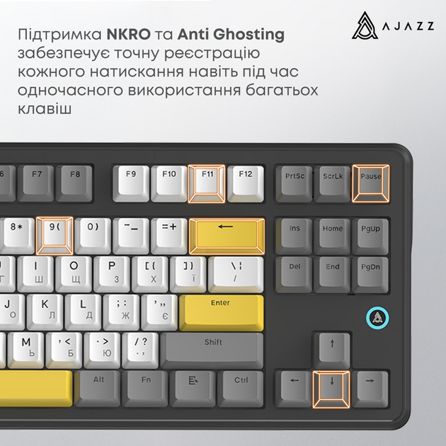 Клавиатура AJAZZ AK870 V2 Flying Fish Switch Black/Grey/Yellow (AK870-V2-FF-BGY) - изображение 12
