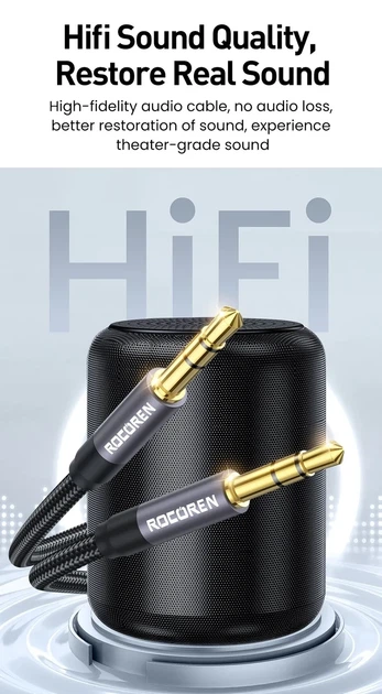 Аудио кабель AUX 1 метр Mini Jack 3.5 мм – 3.5 мм, кабель 3.5mm to 3.5mm для наушников и колонок Rocoren TY-43 - Фото 4 Аудио кабель AUX 1 метр Mini Jack 3.5 мм – 3.5 мм, кабель 3.5mm to 3.5mm для наушников и колонок Rocoren TY-43 - изображение 4