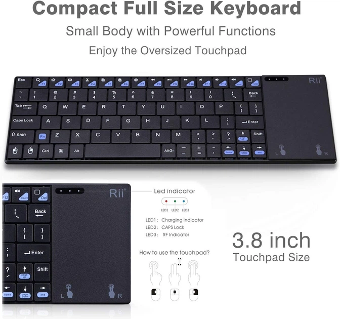 Мини беспроводная клавиатура Rii K12+, черная - изображение 2
