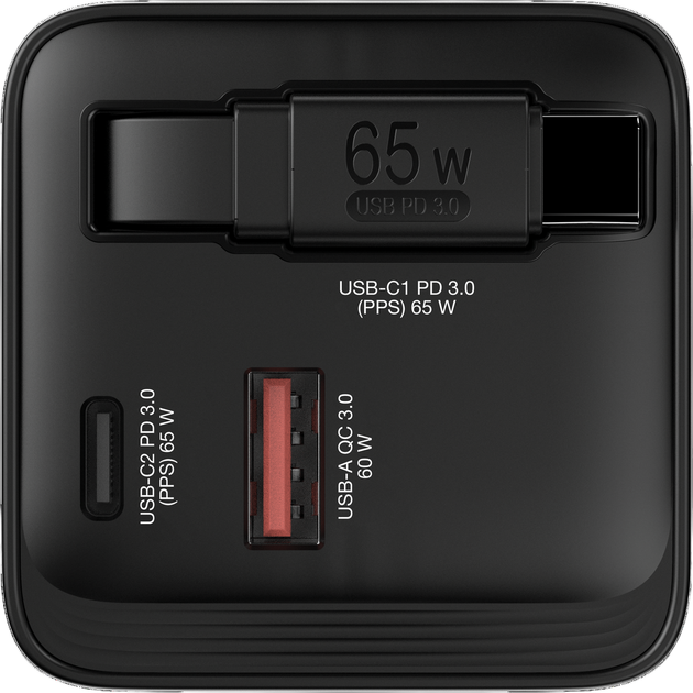 Мережевий зарядний пристрій Verbatim GaN Charger 65W Retractable Cable Black (23942322177) - зображення 3