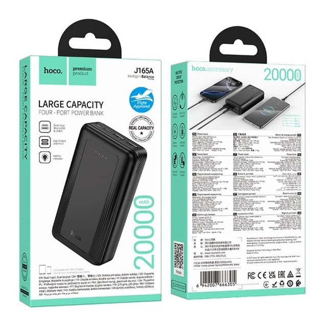УМБ мобільна зарядка Power bank Hoco J165A повербанк 2хUSB Black 20000 mAh - Фото 4 УМБ мобільна зарядка Power bank Hoco J165A повербанк 2хUSB Black 20000 mAh - зображення 4