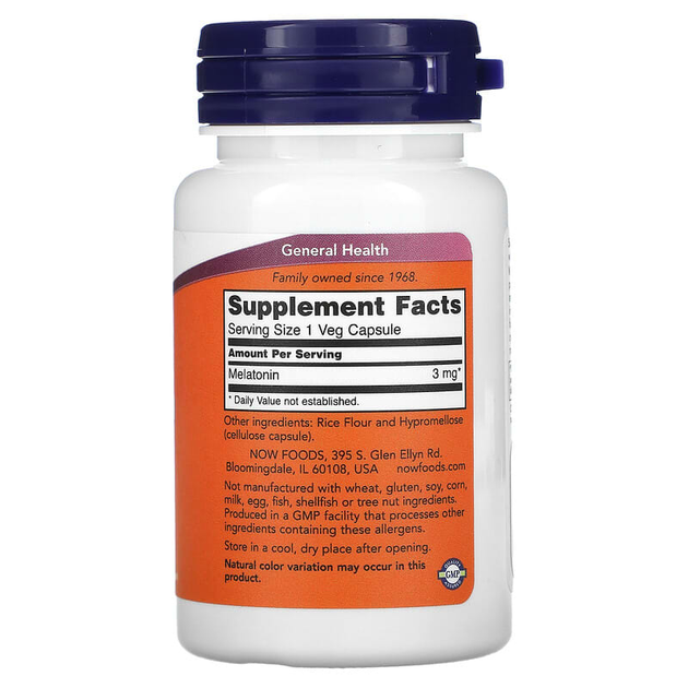 Мелатонин NOW Foods "Melatonin" здоровый цикл сна, 3 мг (60 капсул) - изображение 2