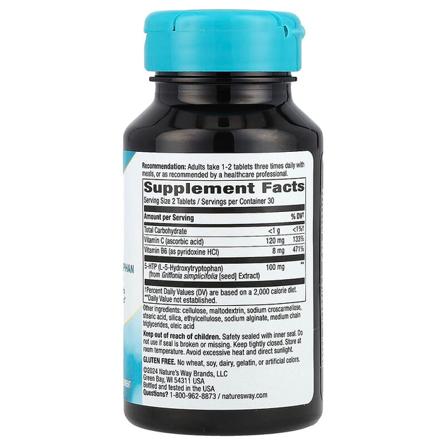5-гидрокситриптофан Nature's Way "5-HTP" с витаминами B6 и С, 50 мг (60 таблеток) - изображение 2
