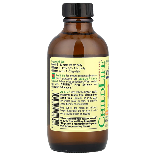 Жидкий витамин C для детей ChildLife, Essentials "Liquid Vitamin C" аскорбиновая кислота с апельсиновым вкусом (118.5 мл) - изображение 3