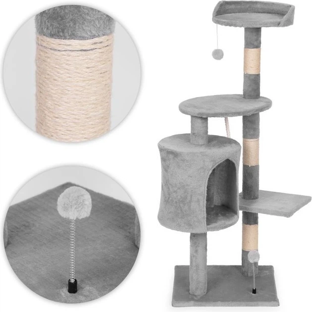 Drapak Petsi AIE-ATS40 wieża z domkiem 110 cm Szary (5905817010455) - obraz 4