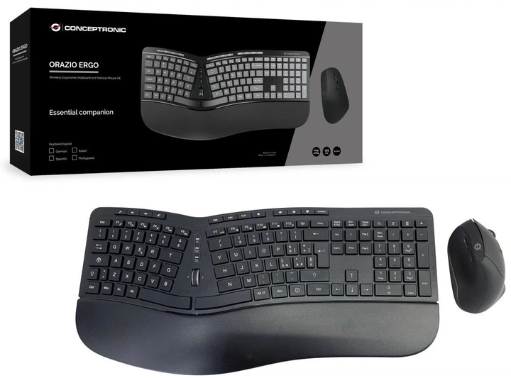 Zestaw bezprzewodowej Conceptronic Wireless Ergonomic Keyboard+Mouse EN (IT) Black (ORAZIO02IT) - obraz 3