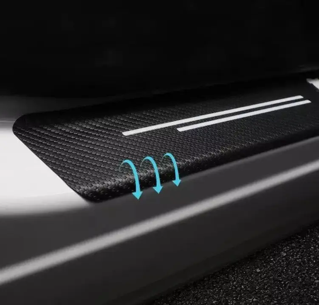 Захисна плівка накладка на пороги для тесла Tesla Чорний Карбон наклейки світловідбивні написи - зображення 2
