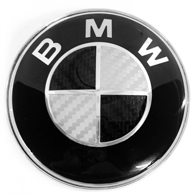 Значки BMW 74 мм. 82 мм черный с белым карбон Эмблемы БМВ на капот и багажник 51148132375 знак - изображение 4