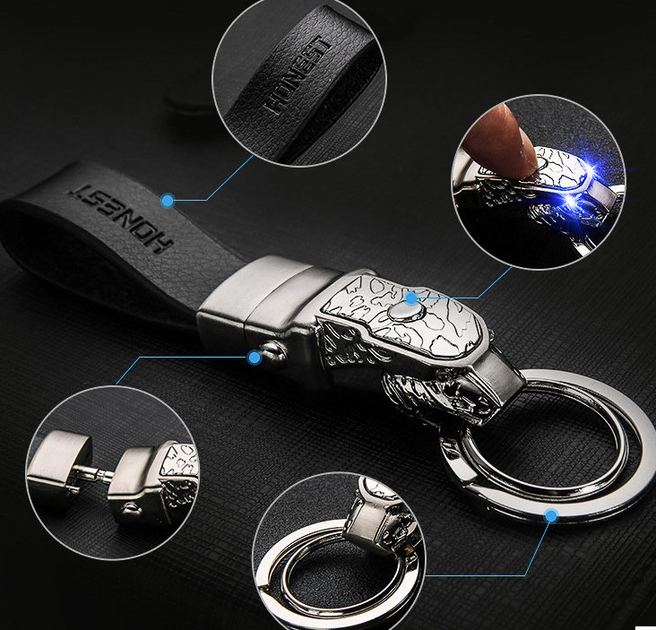 Брелок брутальный для ключей тигр лед фонарик LED голова тигра мужской кожа - Фото 2 Брелок брутальный для ключей тигр лед фонарик LED голова тигра мужской кожа - изображение 2