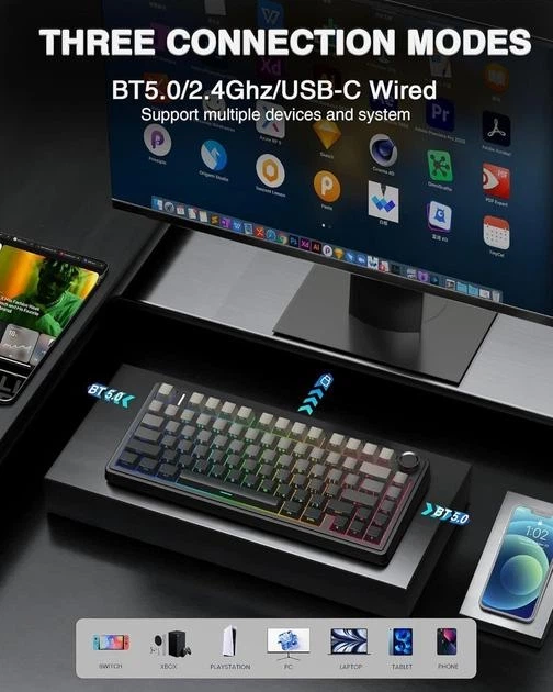 Ігрова механічна клавіатура AULA F75 Pro Black - зображення 3