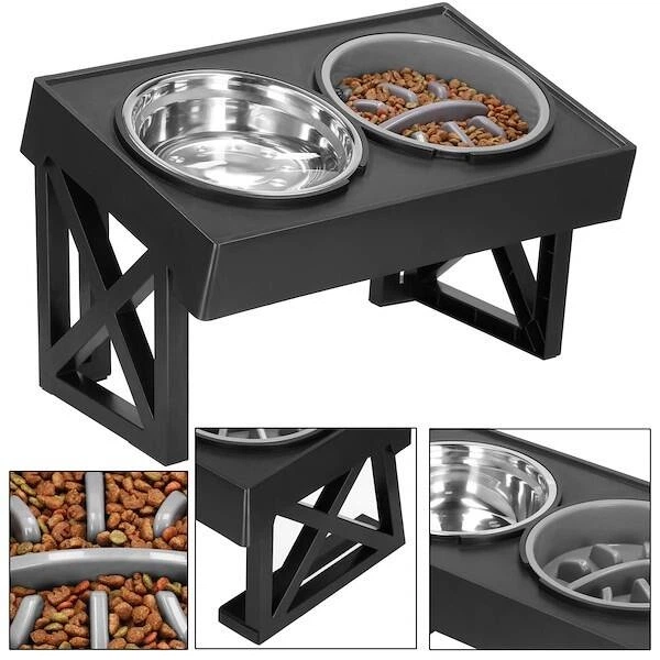 Миска для собаки и кошки Springos PA0333 Двойная металлическая на подставке с 3-ступенчатой высотой замедляющая еду Черная (5907719481135) - Фото 7 Миска для собаки и кошки Springos PA0333 Двойная металлическая на подставке с 3-ступенчатой высотой замедляющая еду Черная (5907719481135) - изображение 7