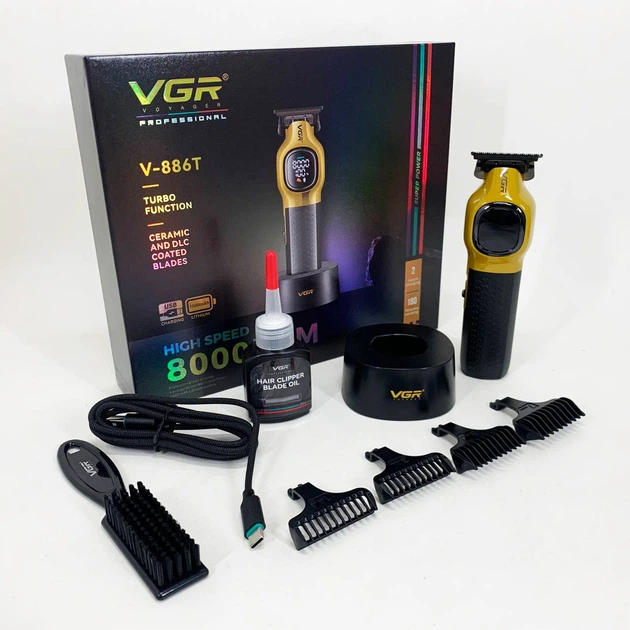 Тример для стрижки волосся VGR V-886T GOLD 8000RPM 4 насадки - изображение 11
