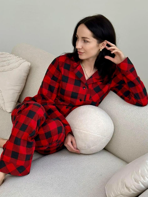 Піжама жіноча домашня COSY у клітинку "Holly Jolly" червоно/чорна 2XL (сорочка+штани) HJFRBF0409 - зображення 5