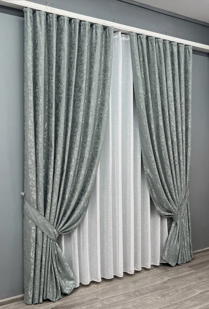 Комплект штор VR-Textil Лен Мрамор 150х270 2шт и Тюль 400х270 1264ш-115т Серый с белым 71-126/3 - Фото 2 Комплект штор VR-Textil Лен Мрамор 150х270 2шт и Тюль 400х270 1264ш-115т Серый с белым 71-126/3 - изображение 2
