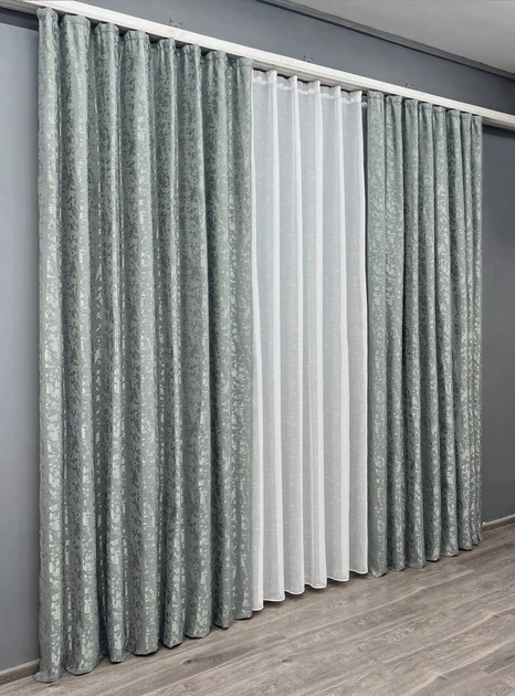 Комплект штор VR-Textil Лен Мрамор 150х270 2шт и Тюль 400х270 1264ш-115т Серый с белым 71-126/3 - Фото 3 Комплект штор VR-Textil Лен Мрамор 150х270 2шт и Тюль 400х270 1264ш-115т Серый с белым 71-126/3 - изображение 3