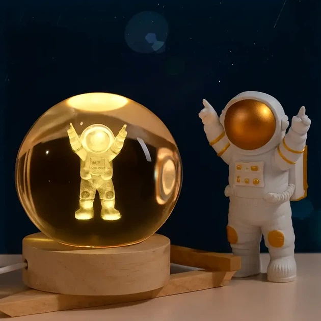 Світлодіодний нічник кришталева куля 8 см акумуляторна 5Вт USB тепле біле свічення Колір коричневий для дітей - зображення 4