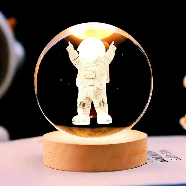 Світлодіодний нічник кришталева куля 8 см акумуляторна 5Вт USB тепле біле свічення Колір коричневий для дітей - зображення 7