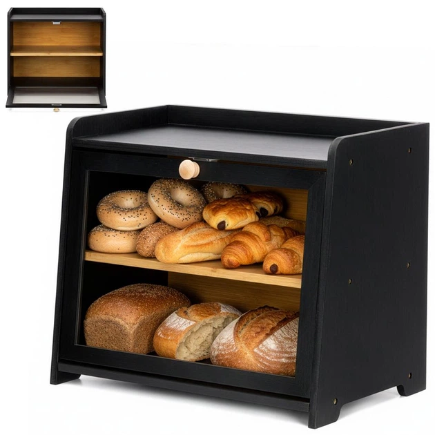 Хлібниця Springos бамбукова двоярусна з віконцем чорна KI0160 (5908455306133) - зображення 3