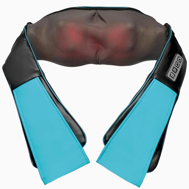 Массажер роликовый Massager of neck kneading Shiatsu для шеи, спины и всего тела с подогревом чёрно-синий - изображение 3