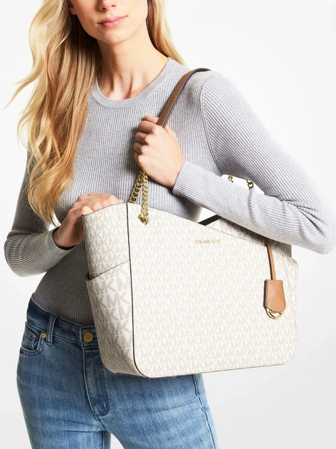 Сумка жіноча Michael Kors Jet Set Large Signature Logo Shoulder Bag Vanilla - зображення 3