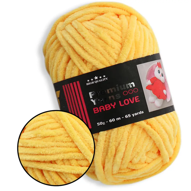 Плюшевая пряжа для вязания Премиум Бэби Лав Premium Yarn Baby Love 50 г, Желтый No313 - Фото 1 Плюшевая пряжа для вязания Премиум Бэби Лав Premium Yarn Baby Love 50 г, Желтый No313 - изображение 1