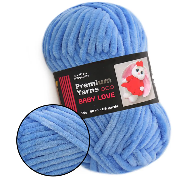 Плюшевая пряжа для вязания Премиум Бэби Лав Premium Yarn Baby Love 50 г, Голубой No327 - Фото 1 Плюшевая пряжа для вязания Премиум Бэби Лав Premium Yarn Baby Love 50 г, Голубой No327 - изображение 1