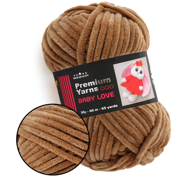Плюшевая пряжа для вязания Премиум Бэби Лав Premium Yarn Baby Love 50 г, Коричневый No337 - Фото 1 Плюшевая пряжа для вязания Премиум Бэби Лав Premium Yarn Baby Love 50 г, Коричневый No337 - изображение 1