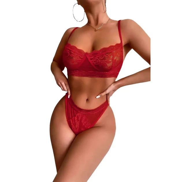 Комплект белья Кружево 2XL-3XL Красный (20/98) - Фото 3 Комплект белья Кружево 2XL-3XL Красный (20/98) - изображение 3
