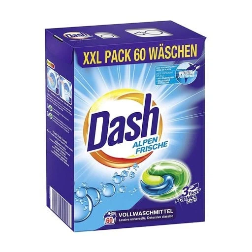 Універсальні капсули для прання світлих,кольорових речей Dash Alpen Frische All in 1 Pods (альпійська свіжість) Box 60шт/уп - изображение 5