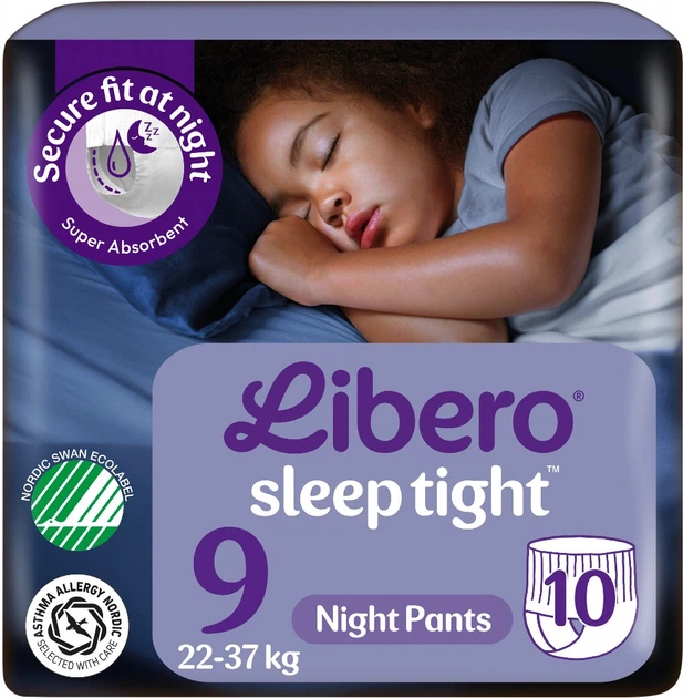 Подгузники-трусики Libero Sleep Tight размер 9 22-37 кг 10 шт (7322541180786) - Фото 1 Подгузники-трусики Libero Sleep Tight размер 9 22-37 кг 10 шт (7322541180786) - изображение 1