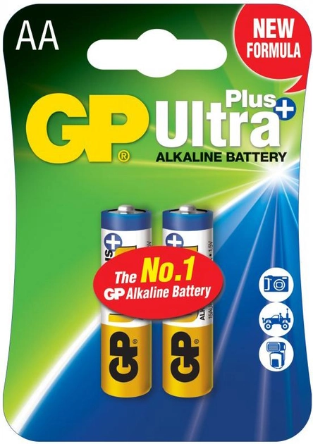 Щелочные батарейки GP Ultra Plus Alkaline AA 1.5V 15AUP-U2 LR6, 2 шт - Фото 1 Щелочные батарейки GP Ultra Plus Alkaline AA 1.5V 15AUP-U2 LR6, 2 шт - изображение 1