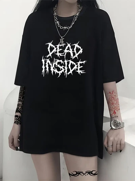 Стильна жіноча оверсайз Футболка LOYS Dead Inside Харадзюку Y2k Чорний XS - Фото 1 Стильна жіноча оверсайз Футболка LOYS Dead Inside Харадзюку Y2k Чорний XS - изображение 1