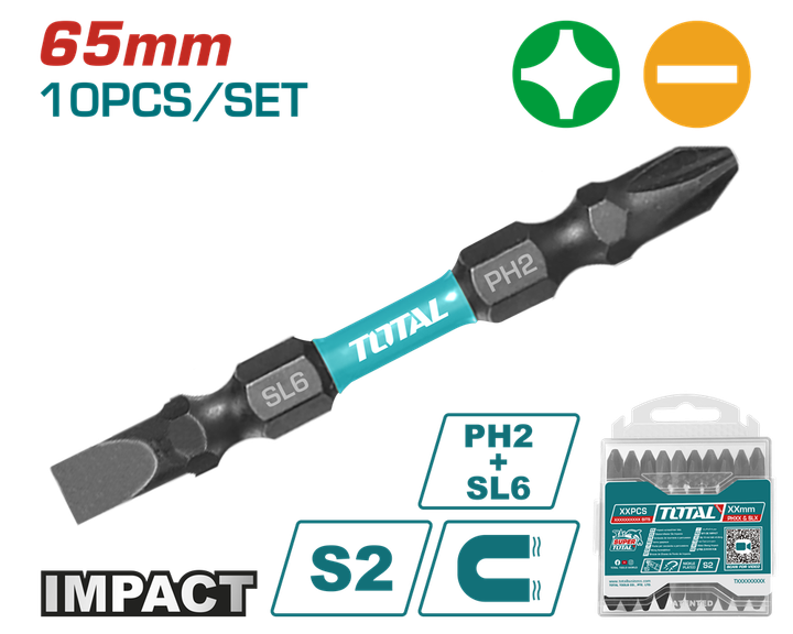 Викрутні насадки TOTAL TACIM16HL133, PH2+SL6, 65мм, 10шт. (7090275) - Фото 1 Викрутні насадки TOTAL TACIM16HL133, PH2+SL6, 65мм, 10шт. (7090275) - изображение 1