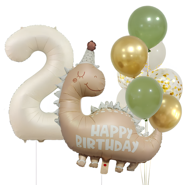 Фонтан Из Шаров Динозаврик Happy Birthday И Цифра Слоновая Кость - Фото 1 Фонтан Из Шаров Динозаврик Happy Birthday И Цифра Слоновая Кость - изображение 1