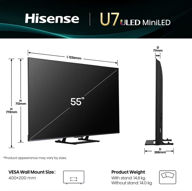 Телевізор Hisense діагональ 55" MiniLED 55U7Q - изображение 4