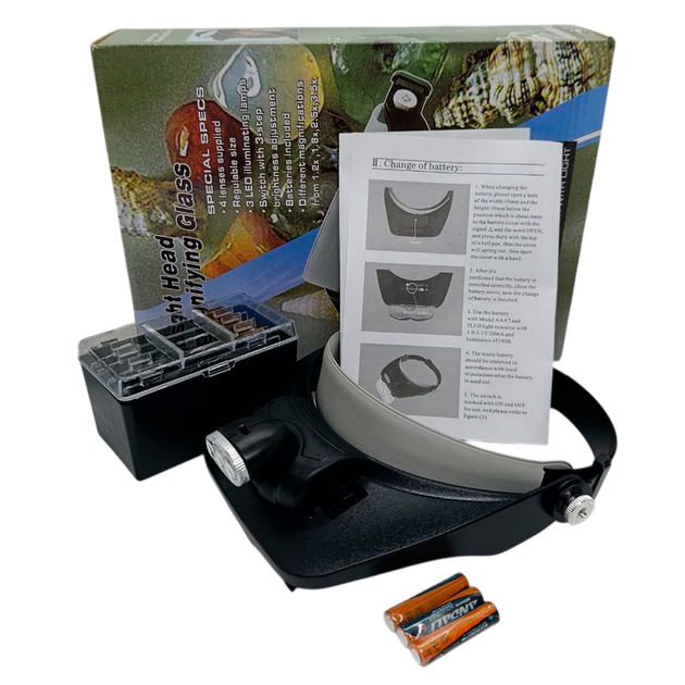 Лупа-очки бинокулярная MG81001E 3LED подсветка 4 сменных линзы 1.2X/1.8X/2.5X/3.5X Black-Grey - изображение 13