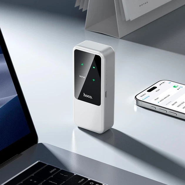 Портативный Wi-Fi роутер Hoco HI42 (4G до 150 Мбит/с, Wi-Fi 6, поддержка SIM-карт, автономность до 8 часов) - Белый - изображение 2