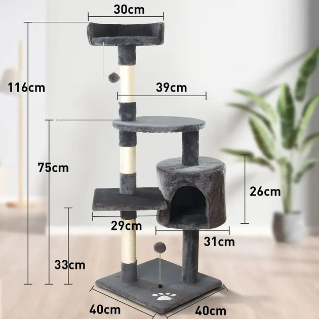 Игровой комплекс для кошек с когтеточкой и домиком MT04 40×40×116 см - Фото 2 Игровой комплекс для кошек с когтеточкой и домиком MT04 40×40×116 см - изображение 2