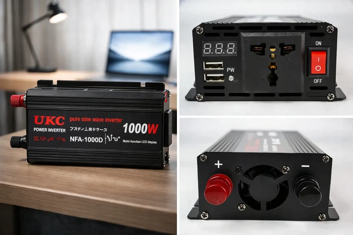 Преобразователь напряжения 12V-220V UKC 1000 Вт с чистой синусоидой / автомобильный инвертор 12 В в 220 В с цифровым дисплеем и USB выходом Hengda sp4139 чёрный sp4139 - изображение 5