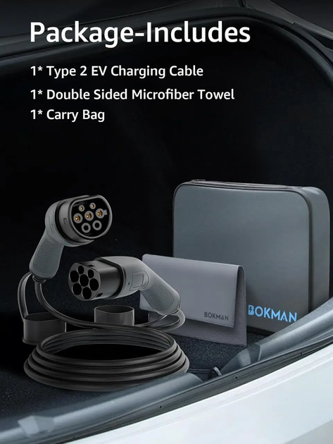 Зарядный кабель bokman Type 2 EV, режим 3/32A/72 кВт/1 фаза/5 метров, электромобиль Plug-in Hybrid Type 2 Серый - Фото 4 Зарядный кабель bokman Type 2 EV, режим 3/32A/72 кВт/1 фаза/5 метров, электромобиль Plug-in Hybrid Type 2 Серый - изображение 4